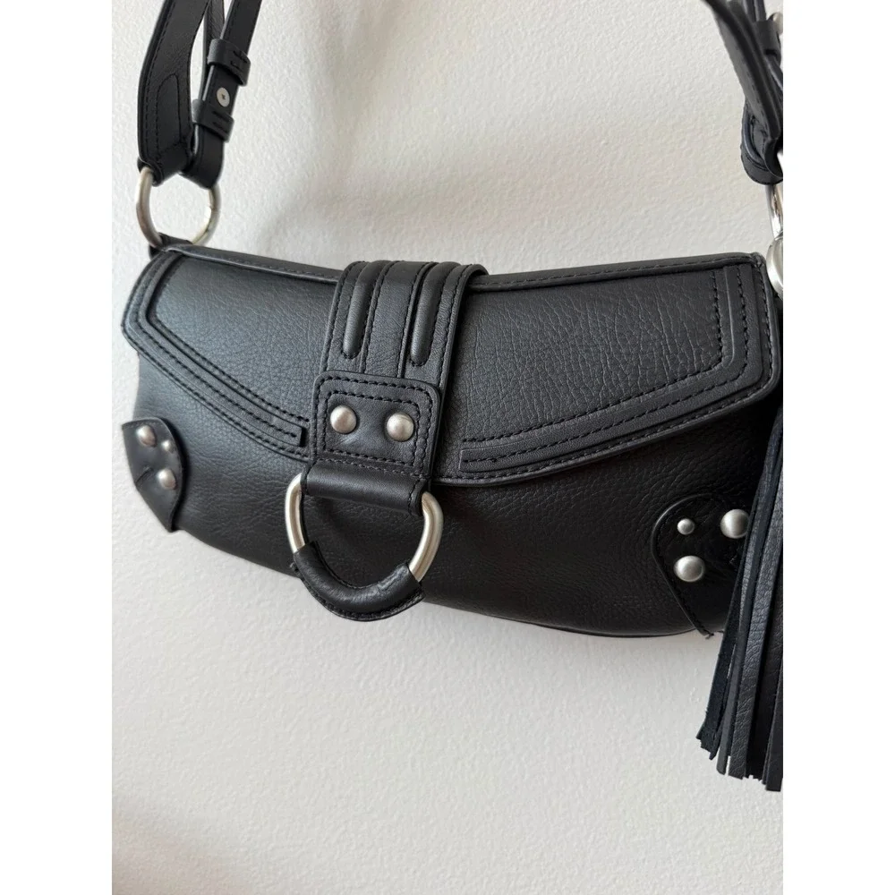 Zara Black Leather Shoulder Bag Women Y2K Minimalist Festival Studded Moto $169 - Picture 5 of 11